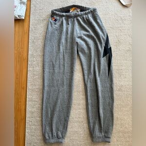 Aviator Nation Lightning Bolt Gray Sweatpants, Size Large